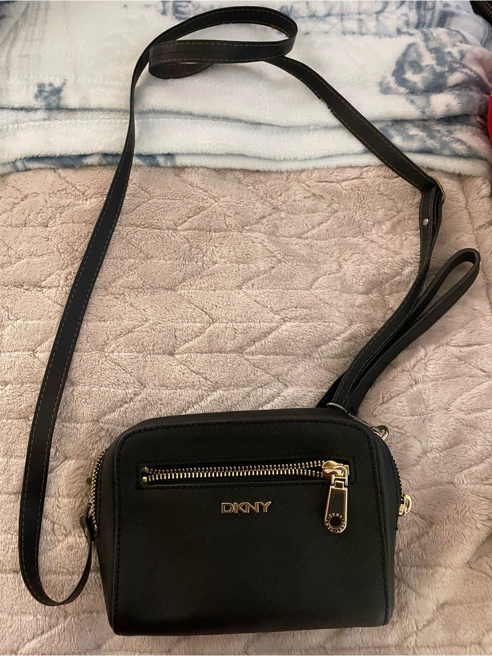 DKNY Black Crossbody with Gold Hardware Accent